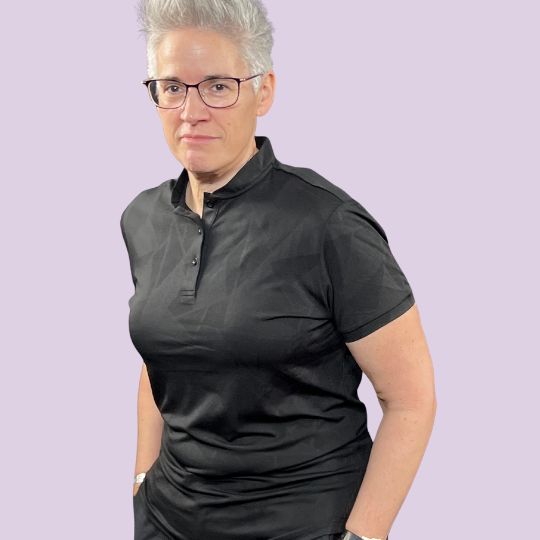 Geometric Black Mock Neck Polo - Womensgolfgear