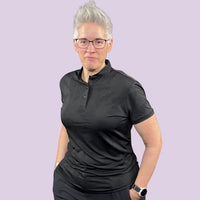 Geometric Black Mock Neck Polo - Womensgolfgear