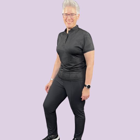 Geometric Black Mock Neck Polo - Womensgolfgear