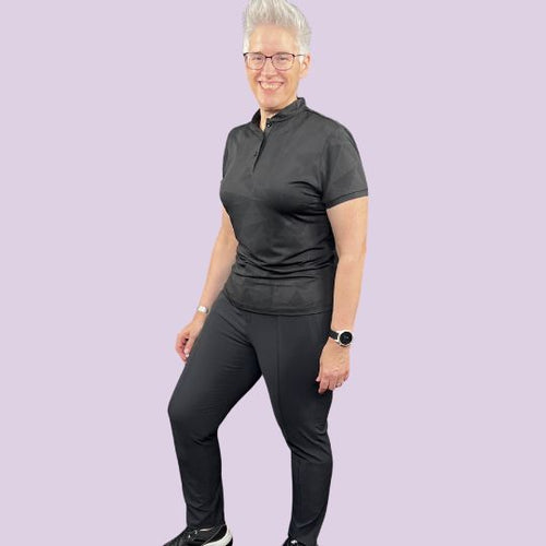 Geometric Black Mock Neck Polo - Womensgolfgear