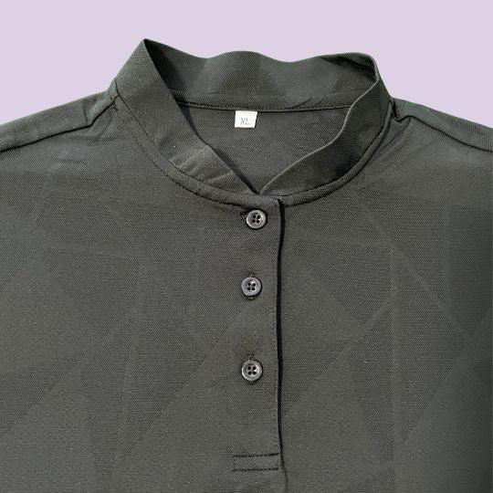 Geometric Black Mock Neck Polo - Womensgolfgear